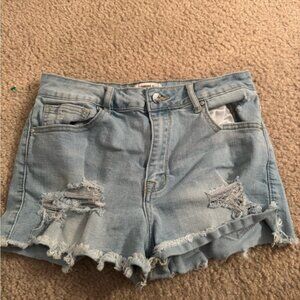 Forever 21 Light Wash Distressed Jean Shorts size 26 10”